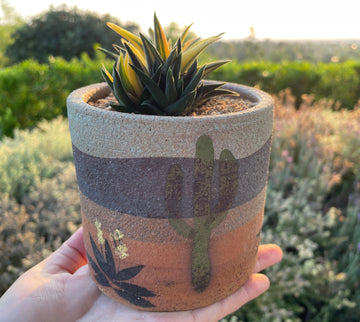 Pot - 4” Handmade decorated pottery “desert scene planter” (Order Separately)
