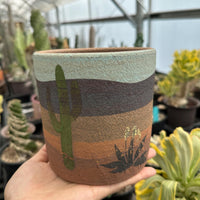 Pot- Handmade Decorated Pottery 'desert scene planter' (4”-6”)