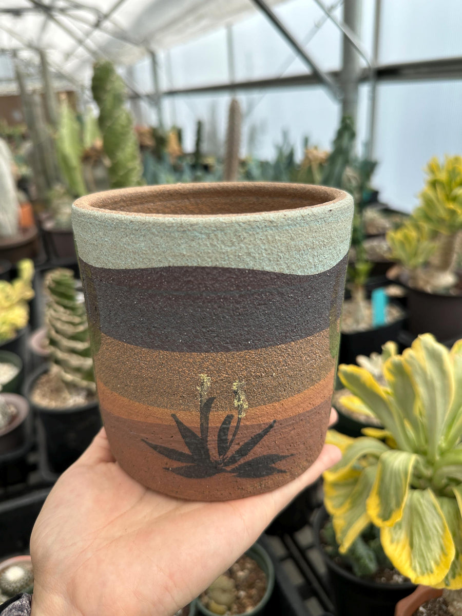 Pot- Handmade Decorated Pottery 'desert scene planter' (5”-6”)