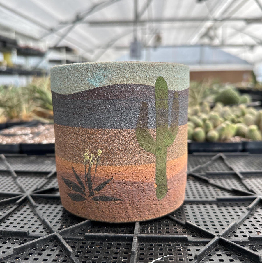 Pot- Handmade Decorated Pottery 'desert scene planter' (5”-6”)