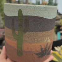 Pot- Handmade Decorated Pottery 'desert scene planter' (5”-6”)