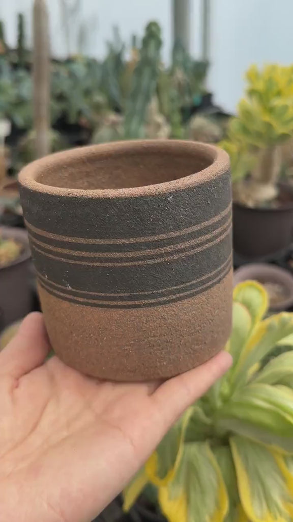 Artistic Plant Pot, Handmade Decorated Pottey “Columns” Grey (4”-6”)
