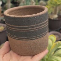Artistic Plant Pot, Handmade Decorated Pottey “Columns” Grey (4”-6”)