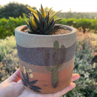 Pot - 4” Handmade decorated pottery “desert scene planter” (Order Separately)